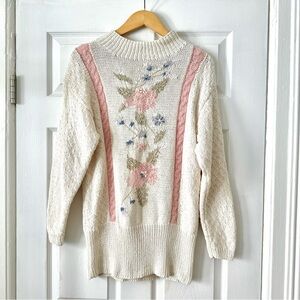 Vintage Jennifer Reed Hand Knitted Floral Coquette Sweater Sz M